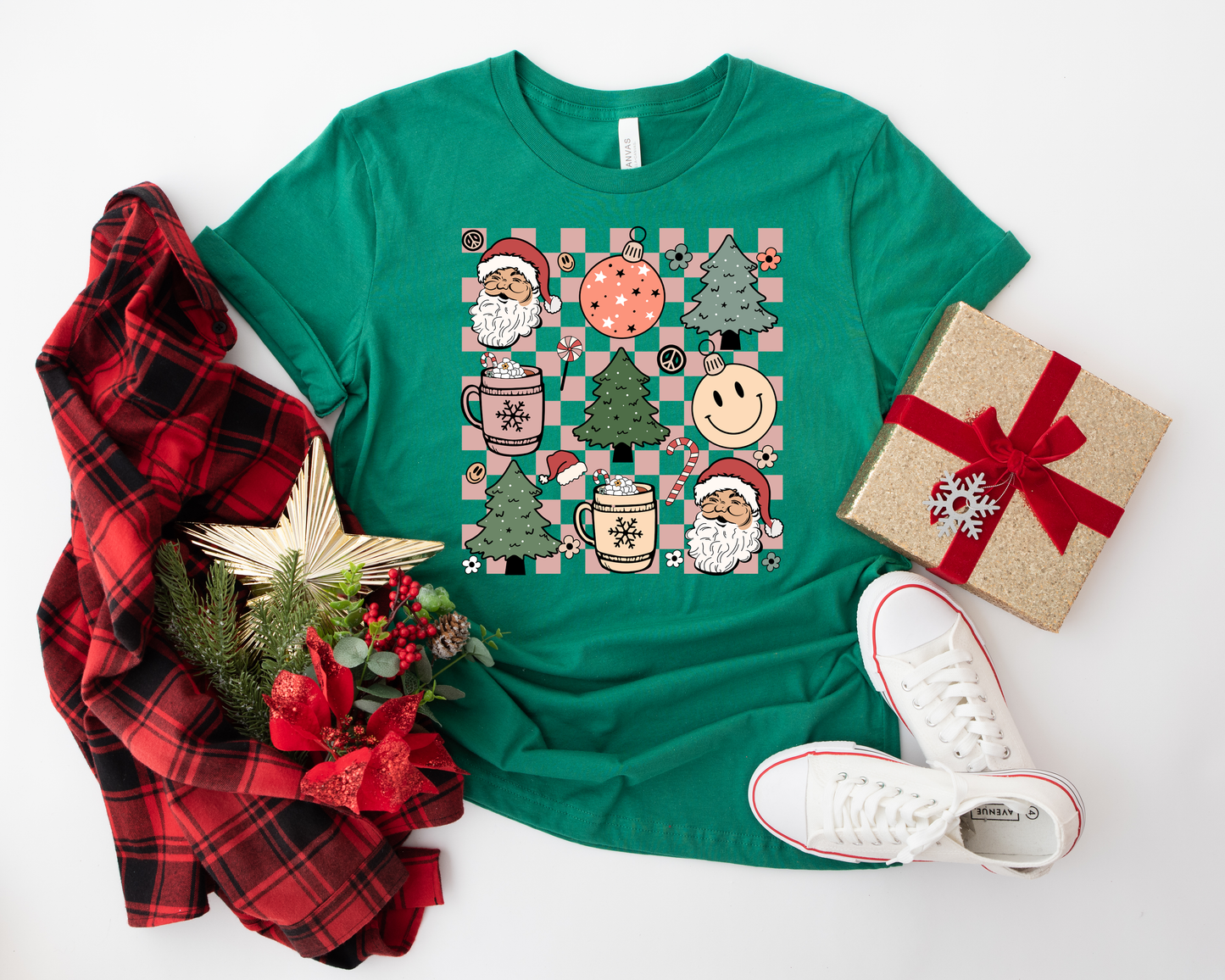 Checkered Christmas  Full Color Heat Transfer