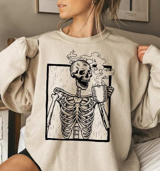 Skeleton Drinking Coffee - Single Sheet Screen print Transfer